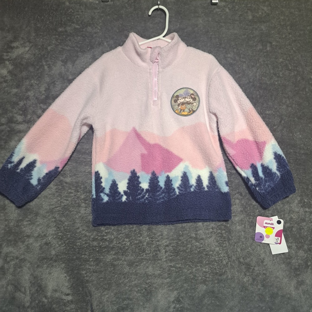 Disney Mickey‎ Minnie Mouse Pink Mountain Sherpa Fleece Pullover 5 NWT Gorpcore